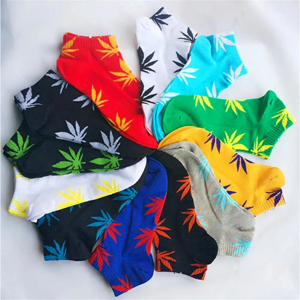 Colorful Maple Leaf Weed Patterned Ankle Socks